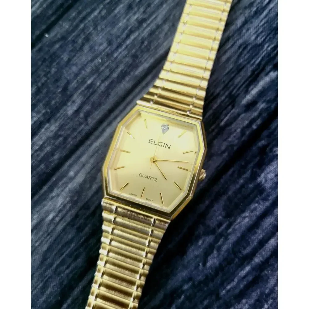 Very Rare Vintage Lord Elgin Mens Diamond Dial‎ Tank Watch
